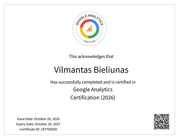 Google Analytics Certification (2026) – sertifikatas