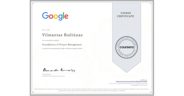Vilmanto Bieliūno sertifikatas: Foundations of Project Management