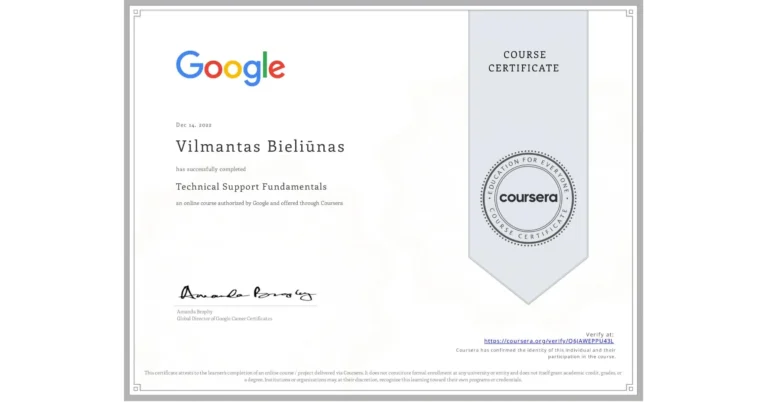 Vilmanto Bieliūno sertifikatas: Technical Support Fundamentals